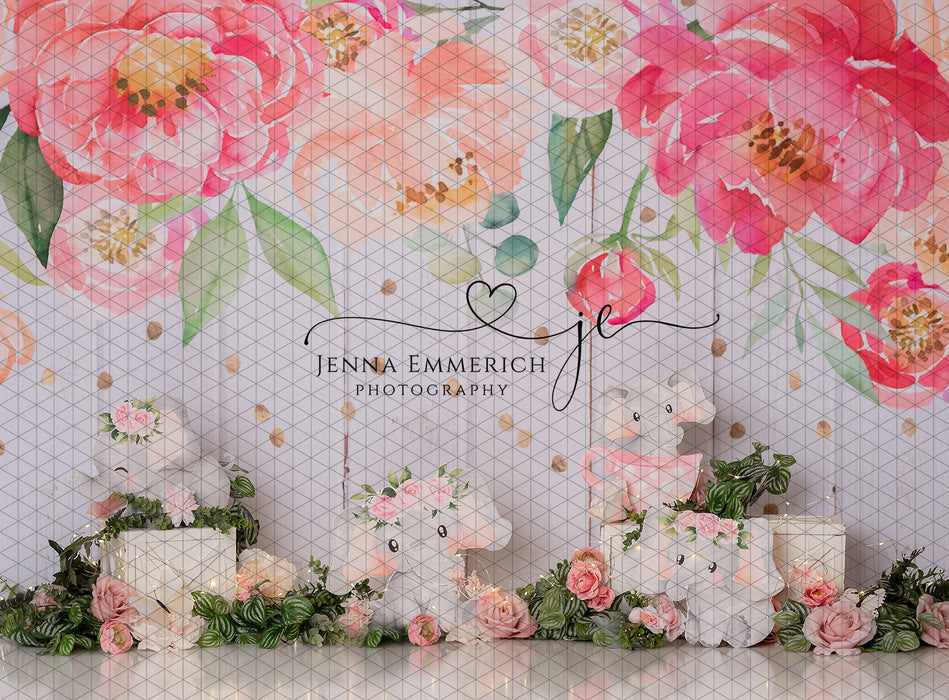 Floral Wall with Elephants