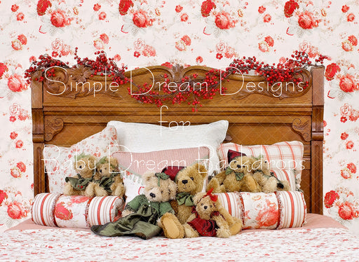 Floral Wallpaper Headboard Bears
