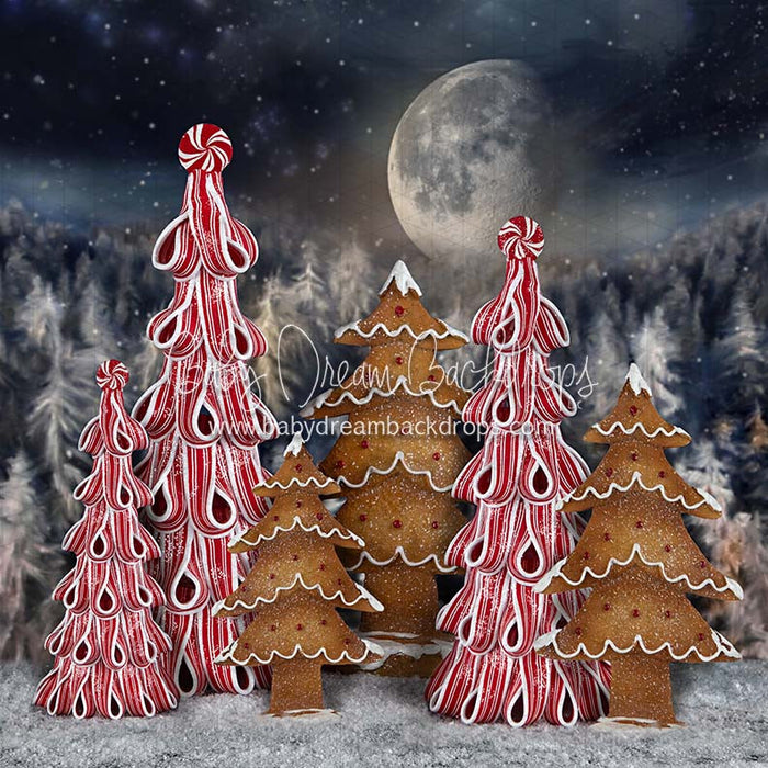 X Drop gingerbread trees moonlight