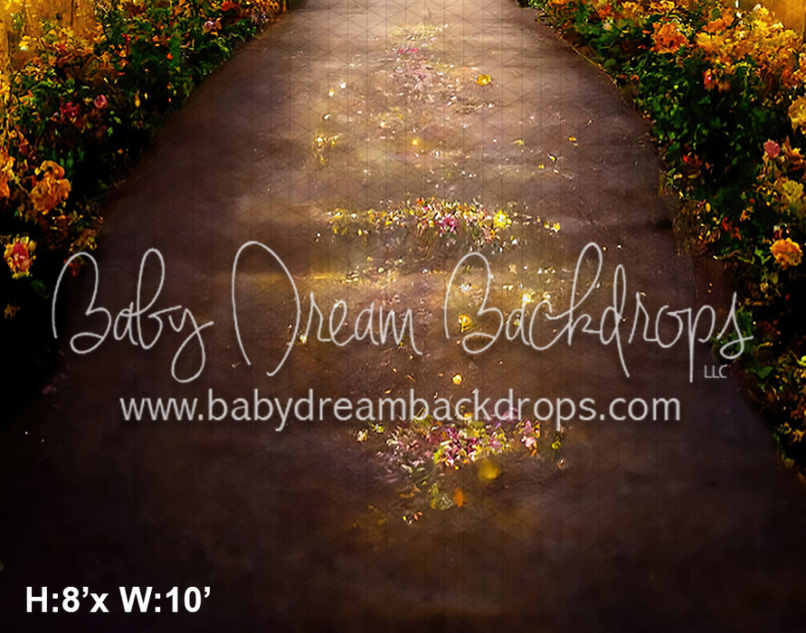 Glowing Castle with Yellow and Pink Flowers Floor Fabric Drop (BD)