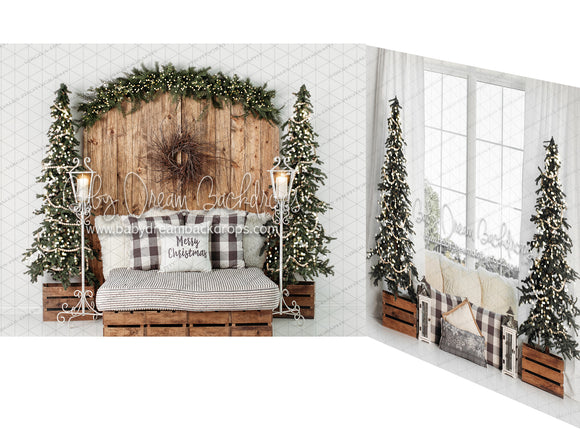 Golden Christmas Dreams Headboard and Window with Lights