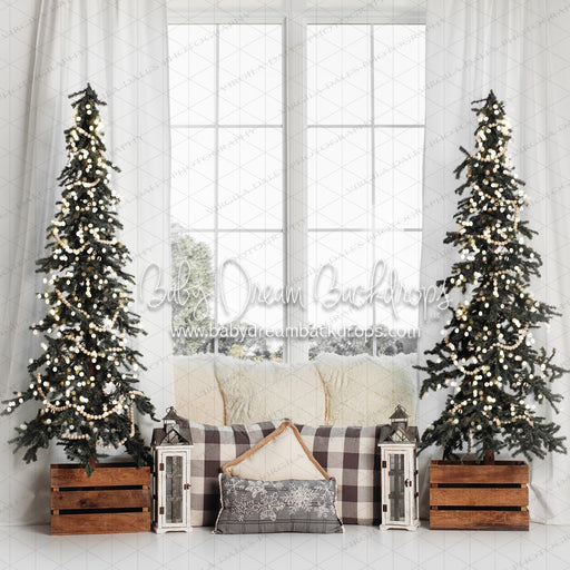 Golden Christmas Dreams Window with Lights