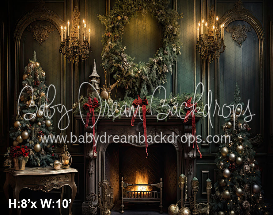 Green Victorian Christmas Fireplace (SM) 