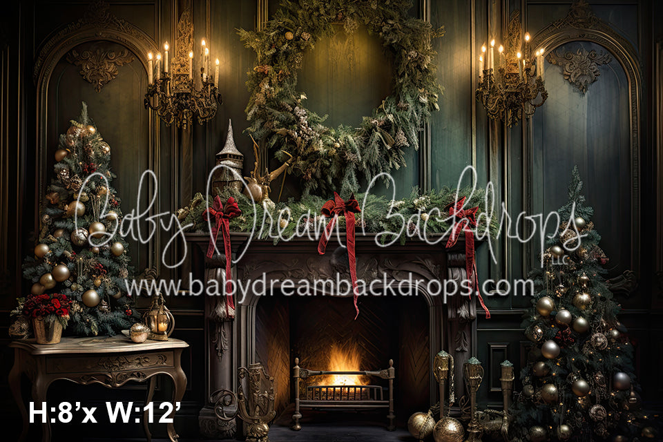Green Victorian Christmas Fireplace (SM) 