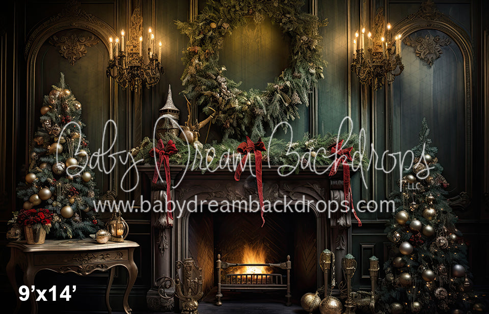 Green Victorian Christmas Fireplace (SM) 