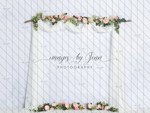 Ivory Draped Curtain with Floral (JG)