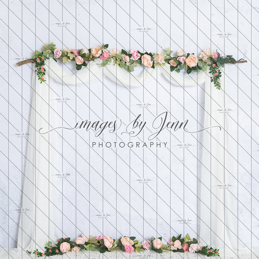 Ivory Draped Curtain with Floral (JG)