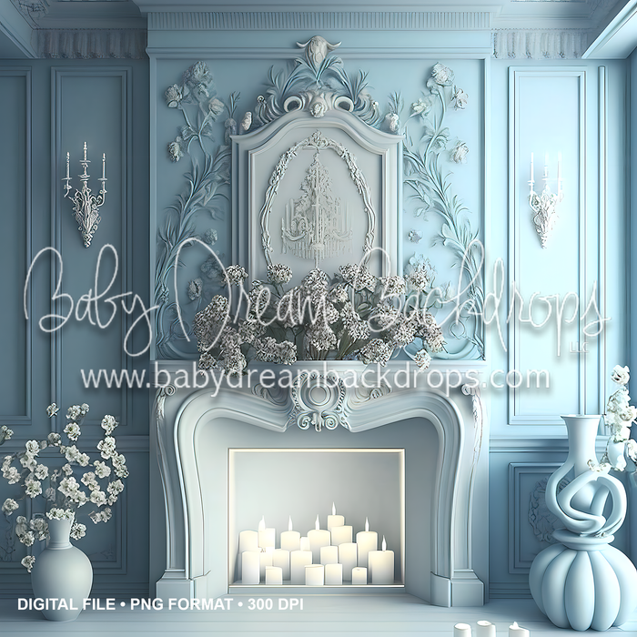 Light Blue Elegant Fireplace Digital Download