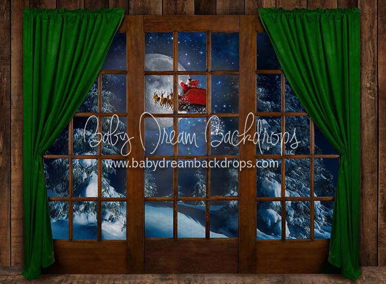 Moonlit Magic Window Green Santa