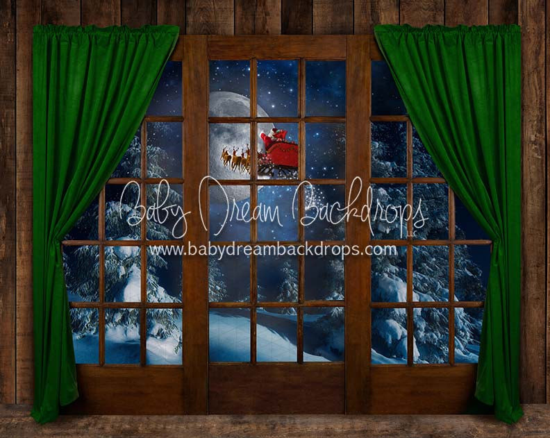 Moonlit Magic Window Green Santa