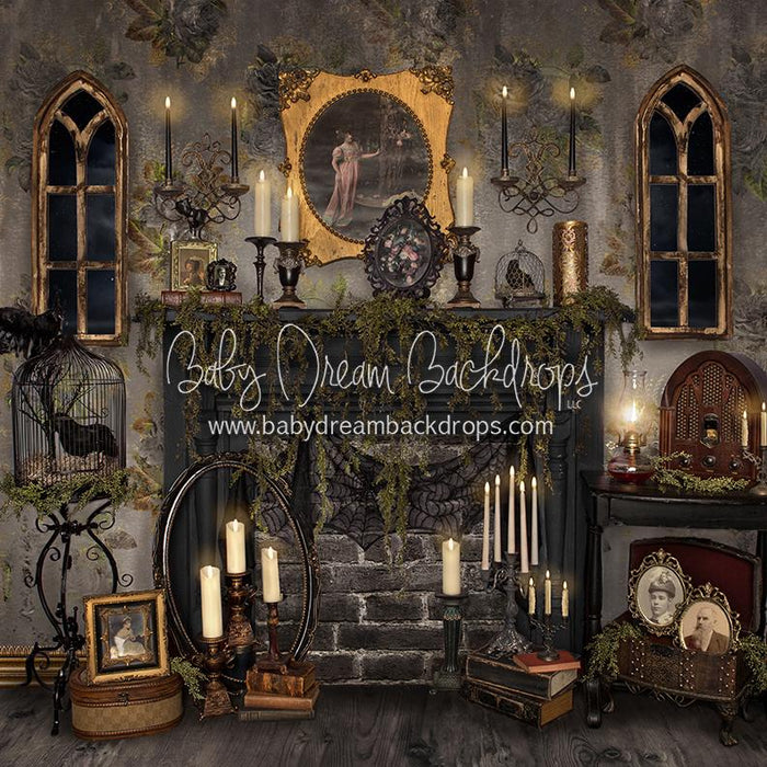 X Drop moonlit mansion fireplace