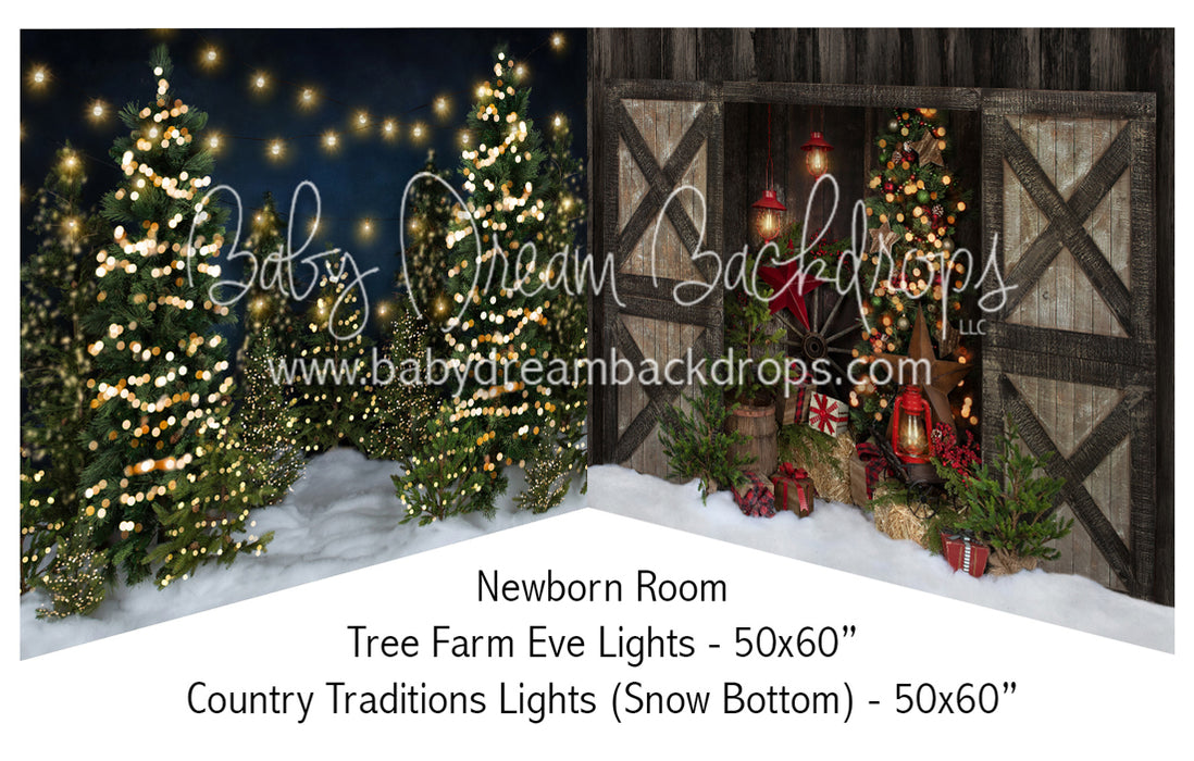 Tree Farm Eve Lights and Country Traditions Lights Snow Bottom Newborn Bundle