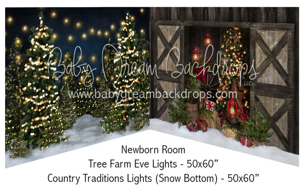 Tree Farm Eve Lights and Country Traditions Lights Snow Bottom Newborn Bundle