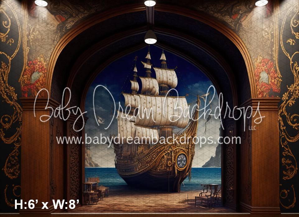 Painted Caribbean Pirate Ship Wall (MD)