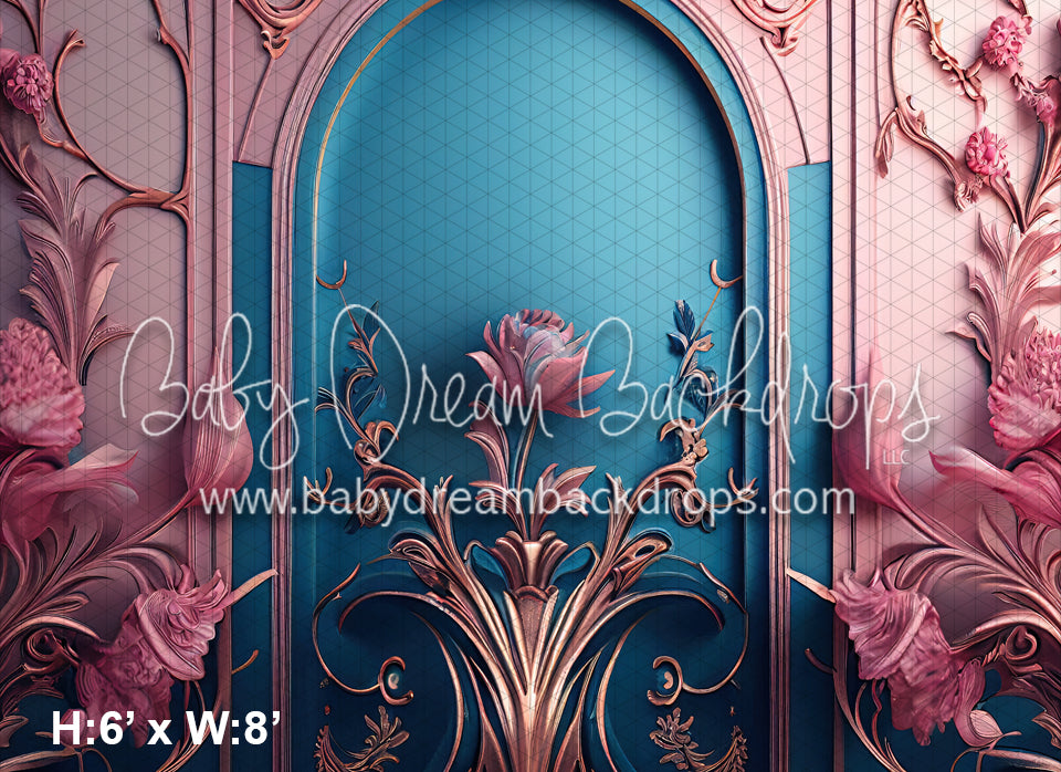 Painted Pink Blooms Blue Wall (MD)