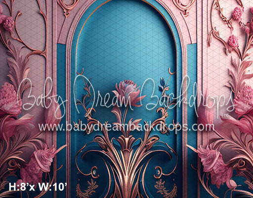 Painted Pink Blooms Blue Wall (MD)