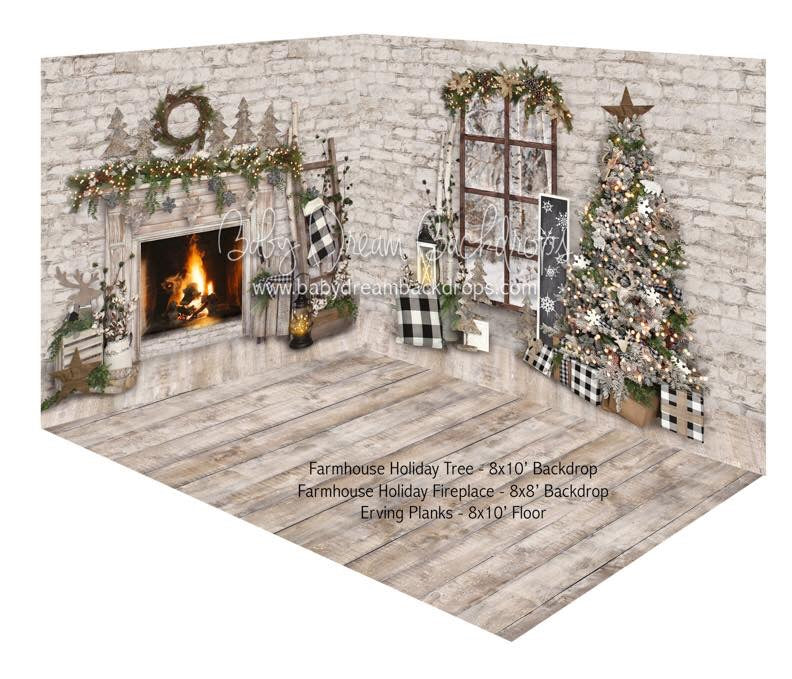 Farmhouse Holiday Tree and Farmhouse Holiday Fireplace Room