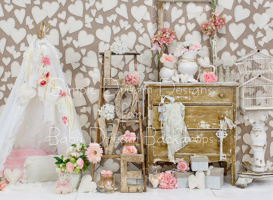 X Drop pink shabby hearts