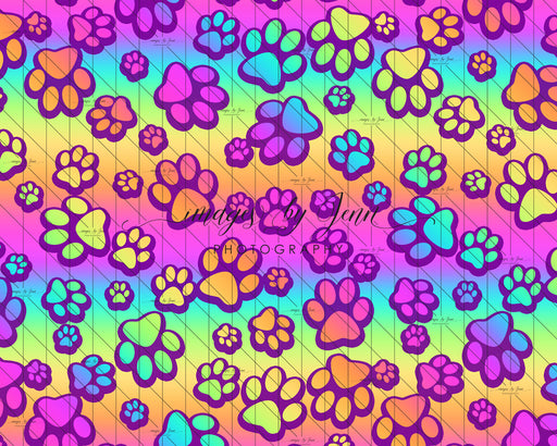 Rainbow Puppy Paws Purple Outline (JG)