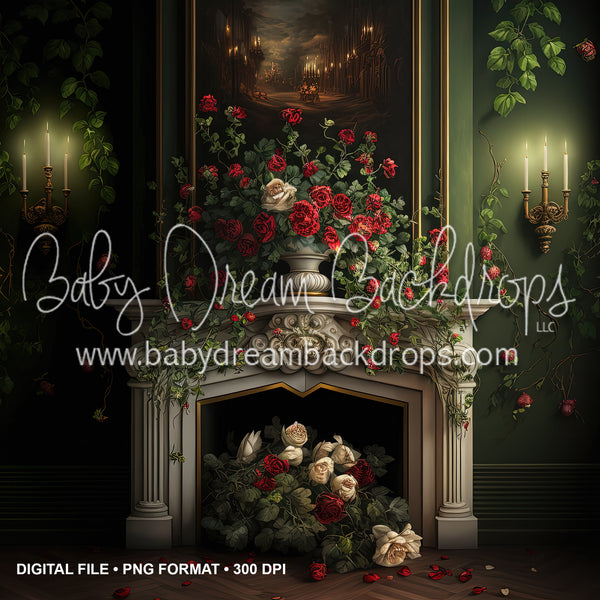 Red and Green Fireplace Room Digital Download