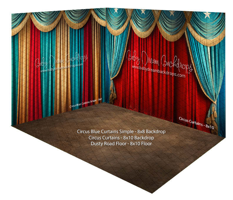 Circus Blue Curtains Simple + Circus Curtains + Dusty Road Floor