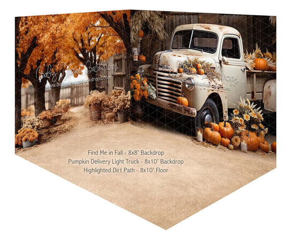 Room Find Me in Fall + Pumpkin Delivery Light Truck + Highlighted Dirt Path Floor 