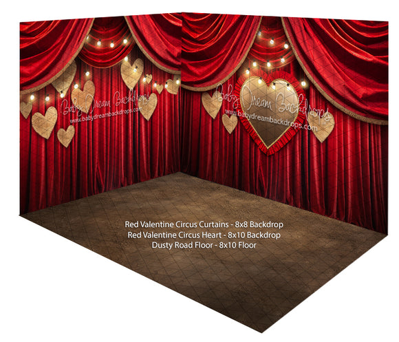 Red Valentine Circus Curtain + Red Valentine Circus Heart + Dusty Road Floor