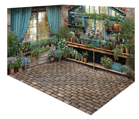 Room Spring Garden Shed Window + Spring Garden Shed Table + Old World Cobblestone