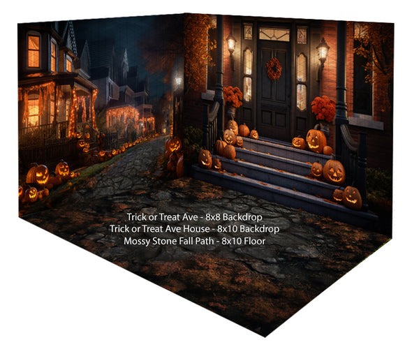 Room Spooky Moonlit Path + Spooky Moonlit Porch + Spookly Cobblestone Leaf Floor