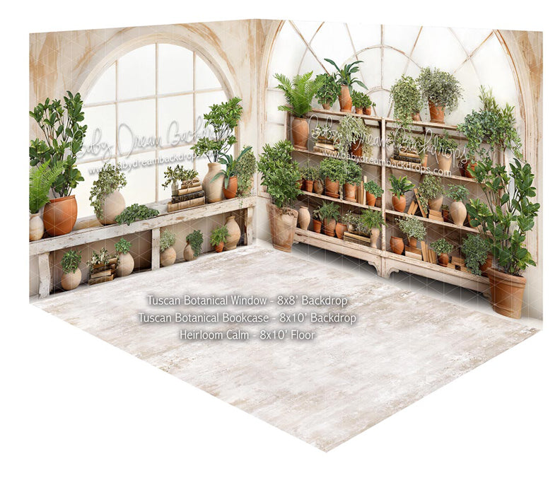 Room Tuscan Botanical Window + Tuscan Botanical Bookcase + Heirloom Calm Floor