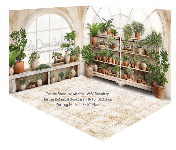 Room Tuscan Botanical Window + Tuscan Botanical Bookcase + Morning Marble Floor