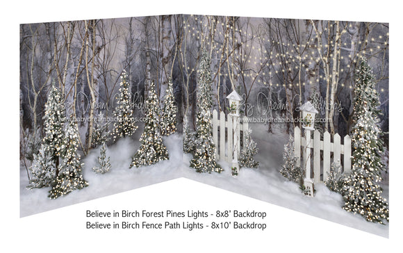 Believe in Birch Forest Pines Lights and Believe in Birch Fence Path Lights