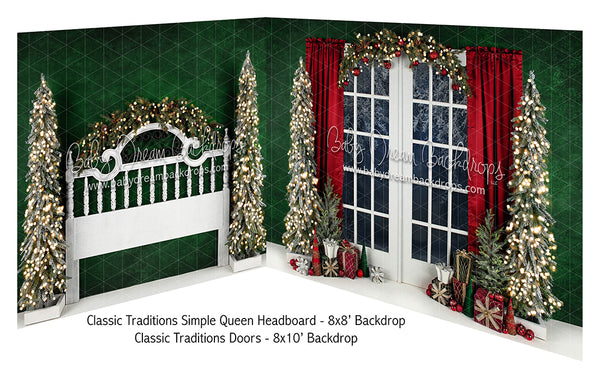 Classic Traditions Simple Queen Headboard and Doors Bundle