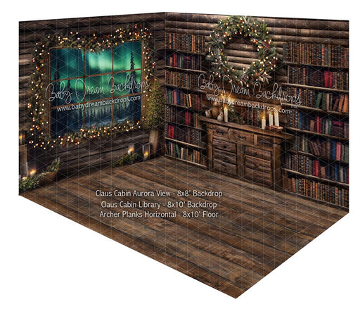Room Claus Cabin Aurora View + Claus Cabin Library + Archer Planks Horizontal (JA)