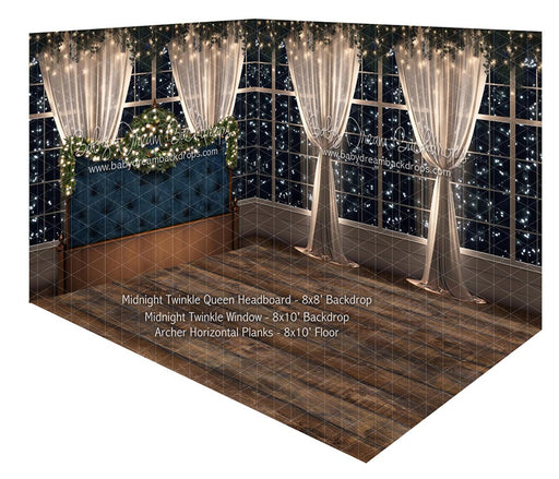 Room Midnight Twinkle Queen Headboard + Midnight Twinkle Window + Archer Horizontal Planks