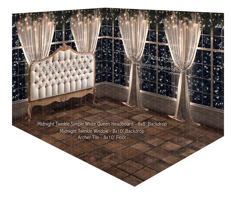Room Midnight Twinkle Simple White Queen Headboard + Midnight Twinkle Window + Archer Tile 