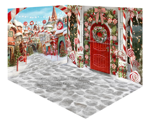 Room Ooohville Village Stroll + Oohville Peppermint Place + Snowy Cobblestone Gray