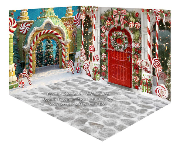 Room Ooohville Welcome Arch + Oohville Peppermint Place + Snowy Cobblestone Gray