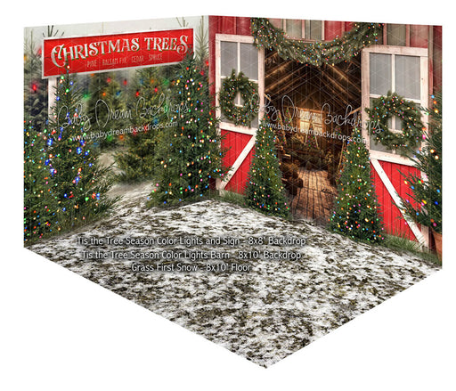 Room Tis the Tree Season Color Lights and Sign + Tis the Tree Season Color Lights Barn + Grass First Snow (JA)