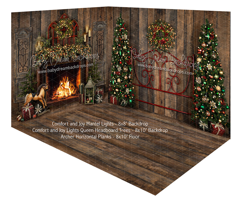Comfort and Joy Mantel Lights and Lights Queen Headboard Trees Room