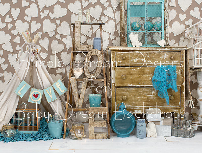 Shabby Teal Hearts 60hx80w SD  