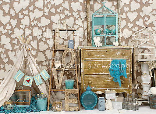 Shabby Teal Hearts 6x8 SD