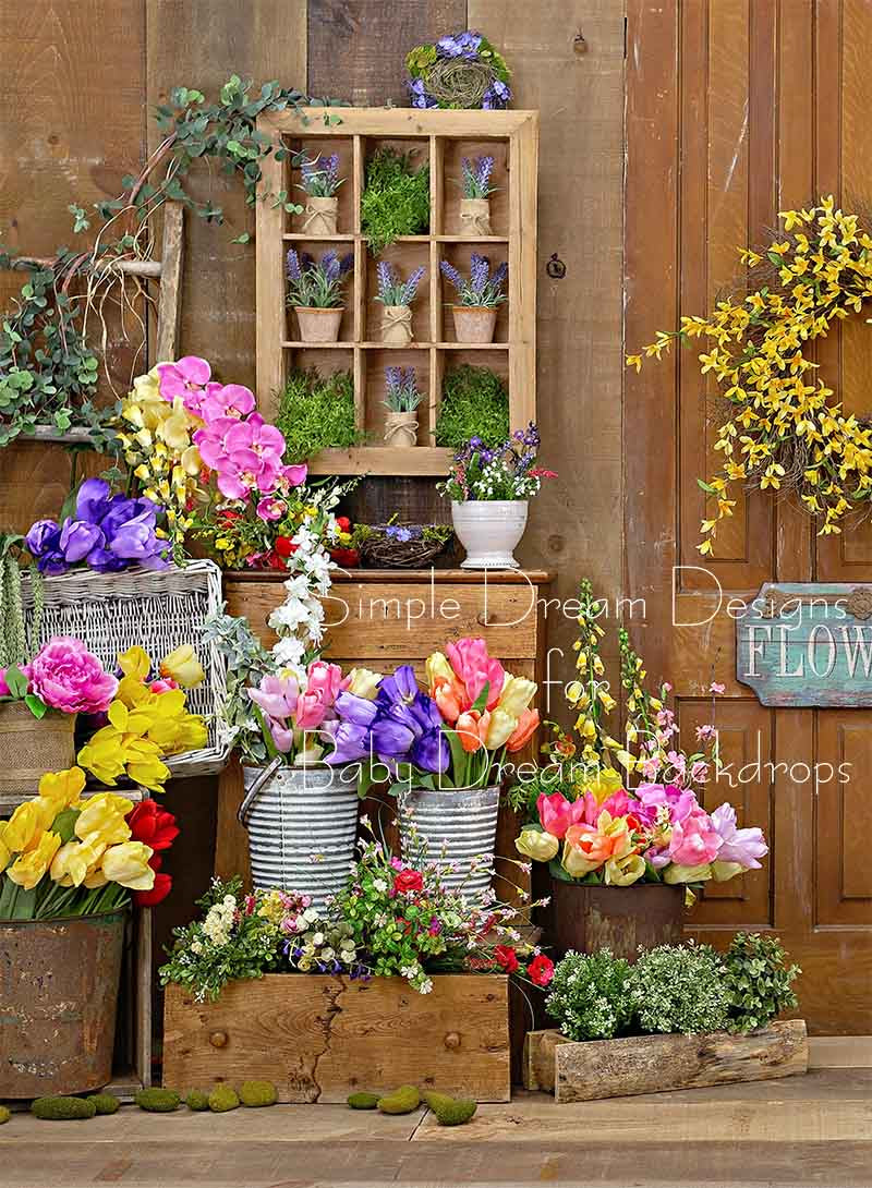 Spring Barn Floral left with sign — Baby Dream Backdrops