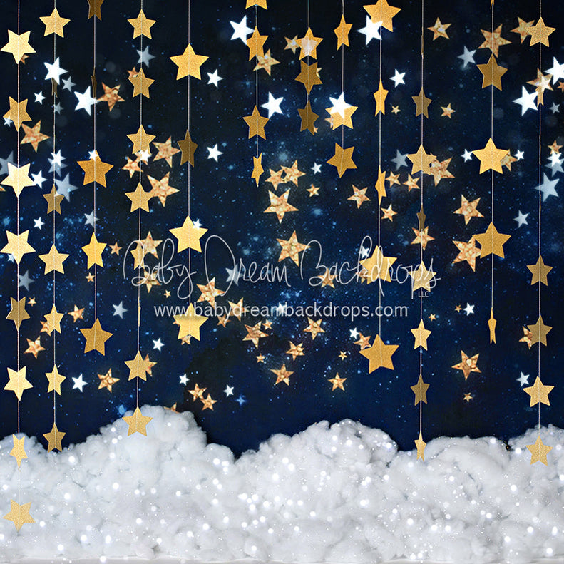 X Drop stacked stars blue and gold — Baby Dream Backdrops