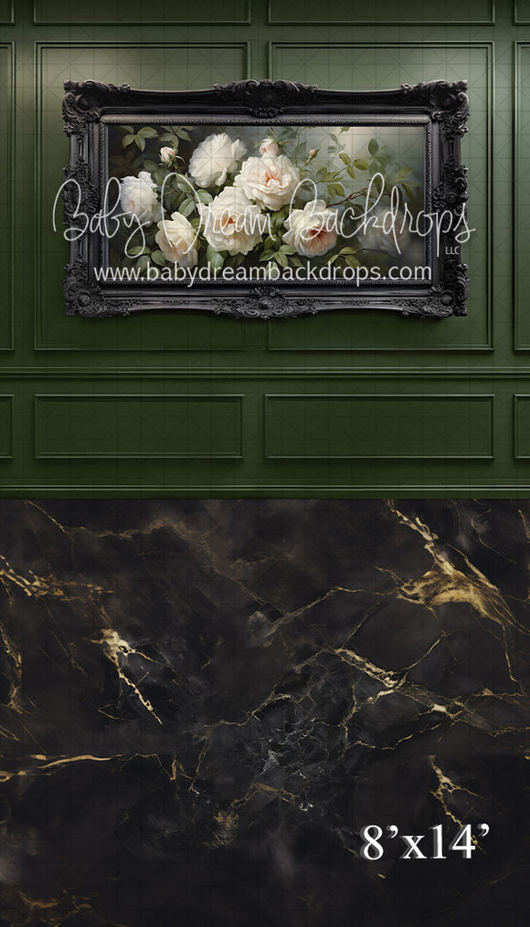 X Drop Sweep Moss Wainscott Floral Wall (VR)