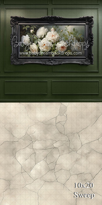 Sweep Moss Wainscott Floral Wall with Marble Base (VR)