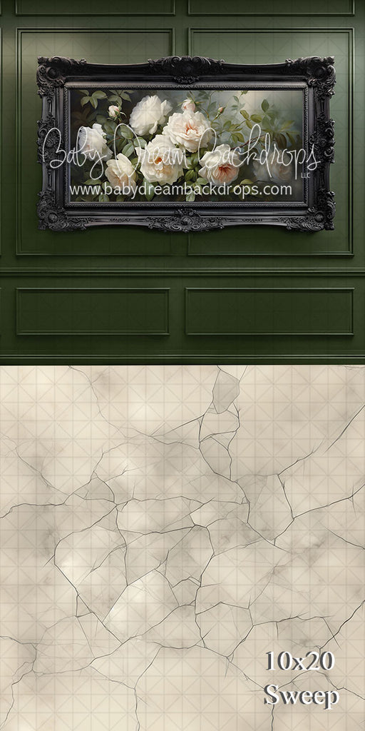 Sweep Moss Wainscott Floral Wall with Marble Base (VR)