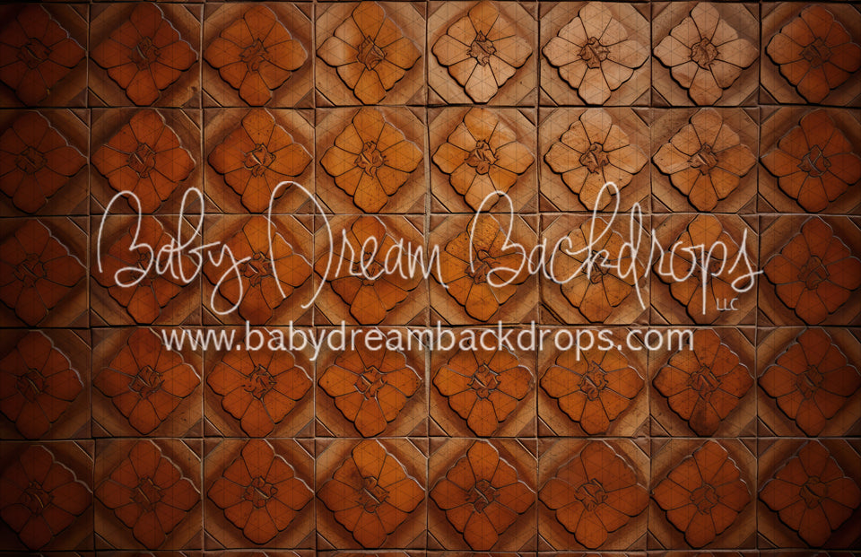 Terra Cotta Flower Tiles Flipped Fabric Floor (MD)