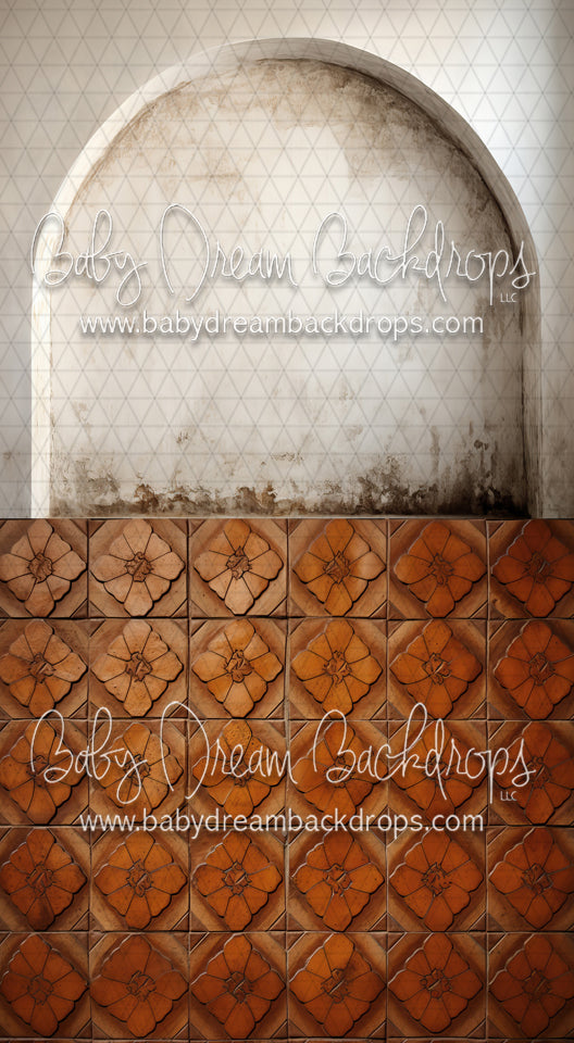 Textured Arch Wall 1, Terra Cotta Flower Tiles Sweep (MD)