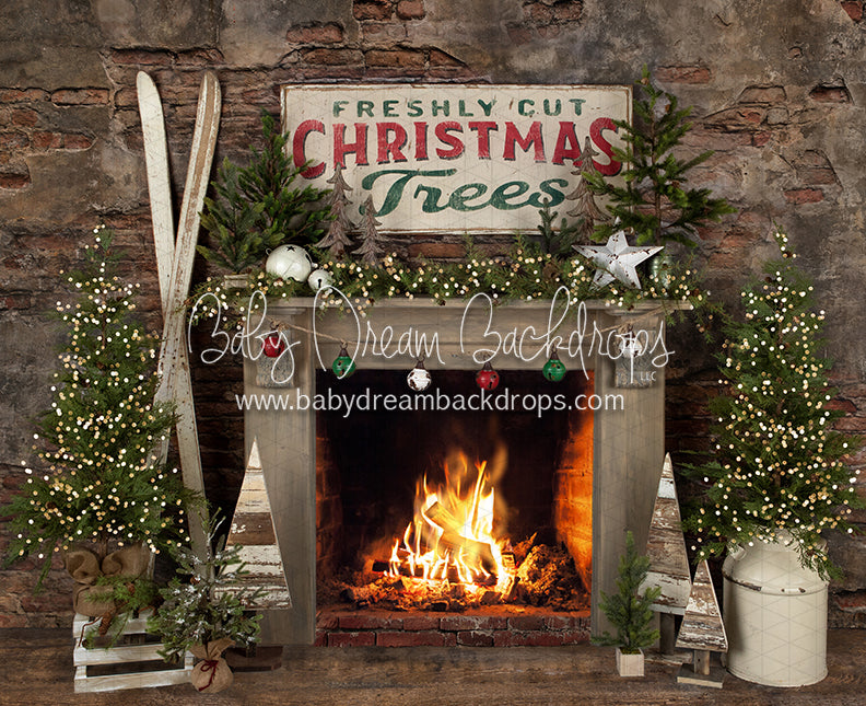 Christmas Lodge Backdrop and Reclaimed Wood Floor Drop Bundle